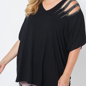 NEW VOCAL LASER CUT STONES PLUS & REG S-3X BLACK TUNIC rocker harley boho  biker